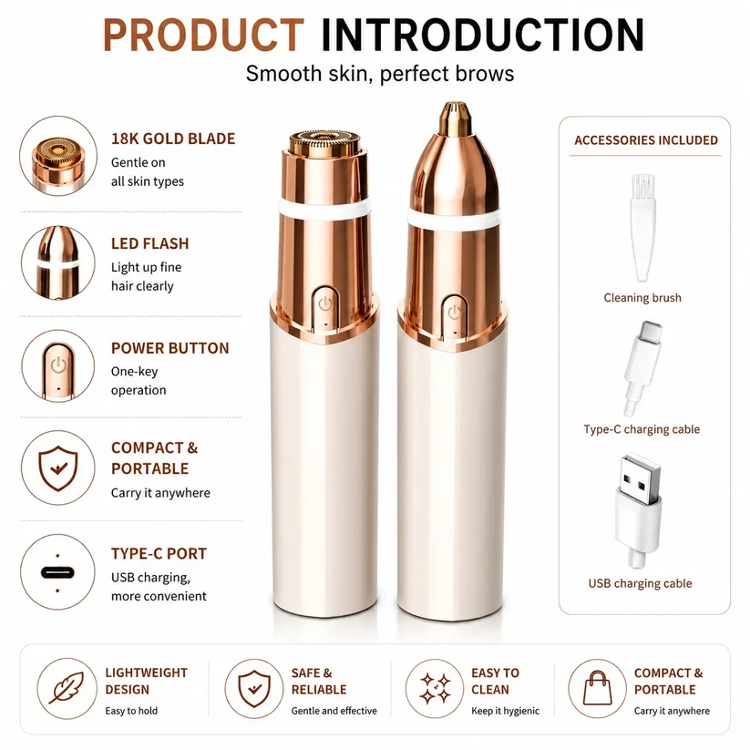 💥 LAST DAY 50% OFF✨ 2-in-1 Women’s Facial & Eyebrow Trimmer – Painless & Rechargeable