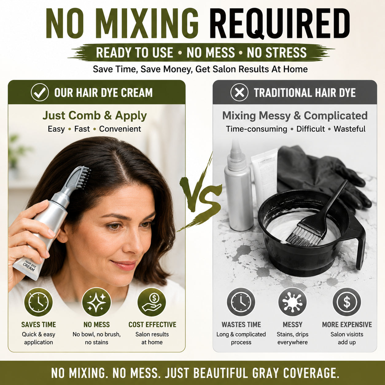 🔥Last Day Sale 50% OFF| Instant Gray Coverage Hair Dye Comb for Men & Women