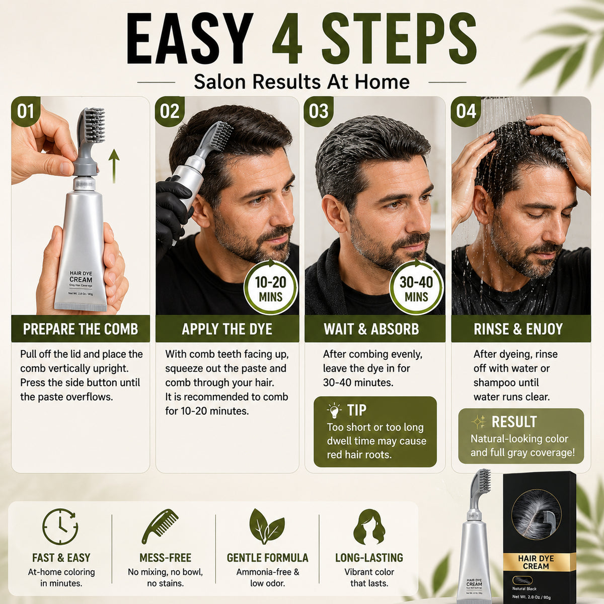 🔥Last Day Sale 50% OFF| Instant Gray Coverage Hair Dye Comb for Men & Women