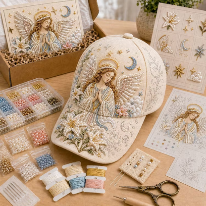 LAST DAY 50% OFF✝️🧢 Premium Christian Faith Beaded Hat DIY Kit | Luxury Flocked Canvas with Scratch-Resistant Non-Fading Pearl Beads DIY Handmade Devotional Cap Decor 🕊️