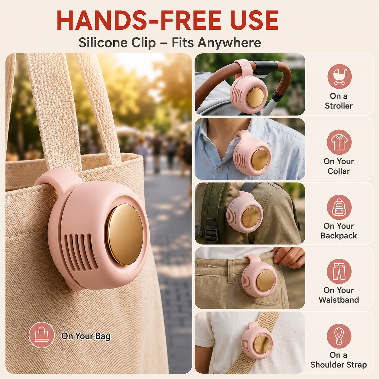 LAST DAY 50% OFF❄️Portable Bladeless Clip-On Fan – Quiet Mini USB Fan with 3 Speed Settings, Rechargeable and Adjustable for Travel, Office, Sports, and Outdoor Activities