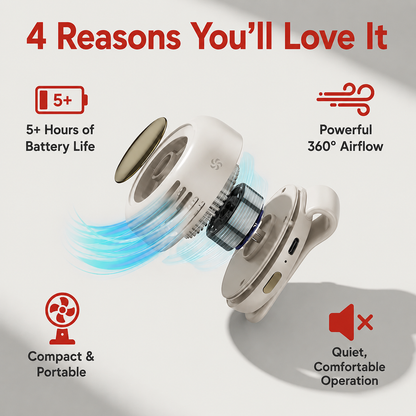 LAST DAY 50% OFF❄️Portable Bladeless Clip-On Fan – Quiet Mini USB Fan with 3 Speed Settings, Rechargeable and Adjustable for Travel, Office, Sports, and Outdoor Activities
