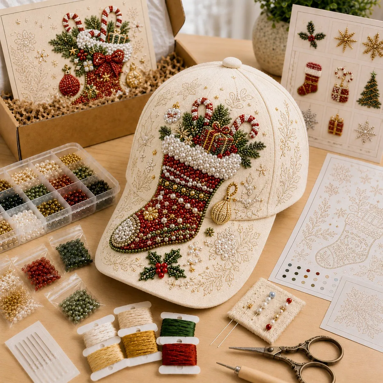 LAST DAY 50% OFF🎅🎁 Premium Christmas Beaded Hat DIY Kit