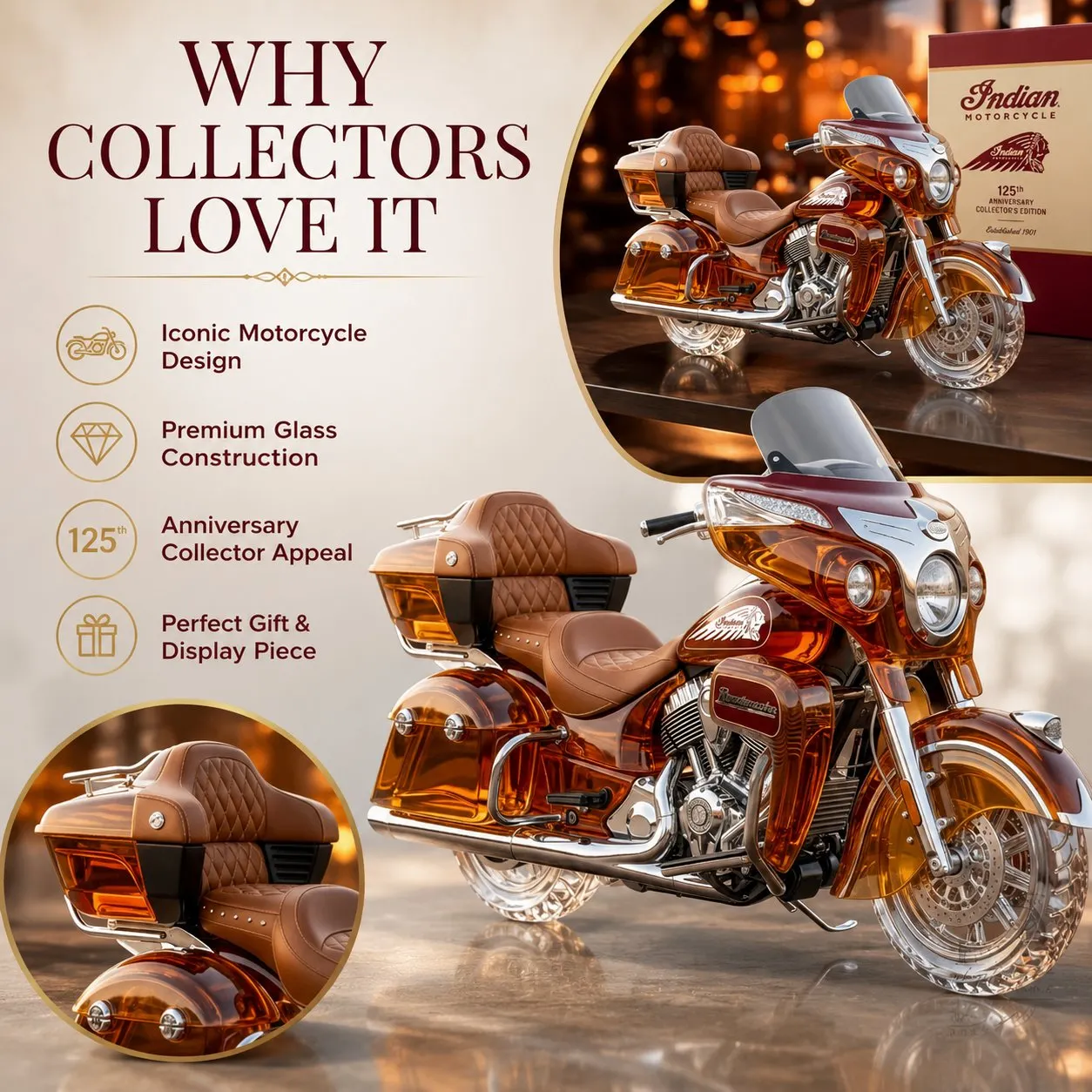 🔥Last Day 50% OFF🥃Indian Motorcycle Roadmaster 125th Anniversary Collectors Edition Whiskey Bottle