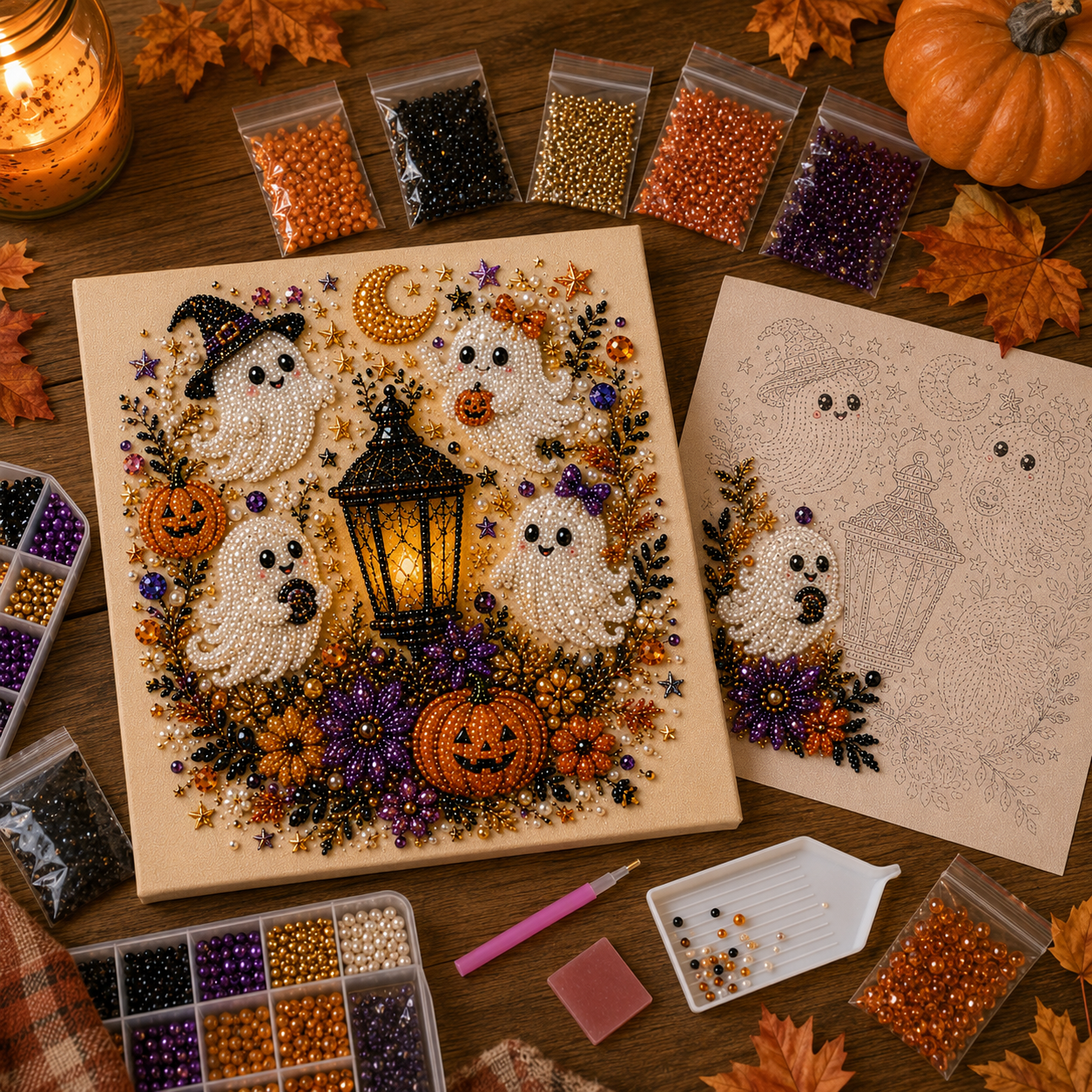 💥 Last Day 50% OFF – 👻✨ Halloween Pearl Art DIY Kit – Turn Tiny Pearls into Spooky-Cute Magic