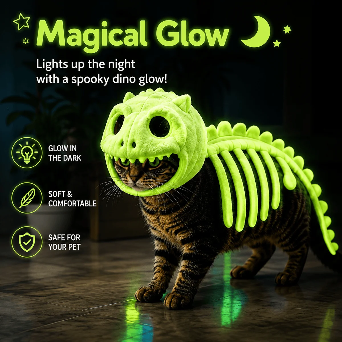 LAST DAY 50% OFF🐾Dinosaur Skeleton Costume for Dogs & Cats | Soft Plush Halloween Pet Costume