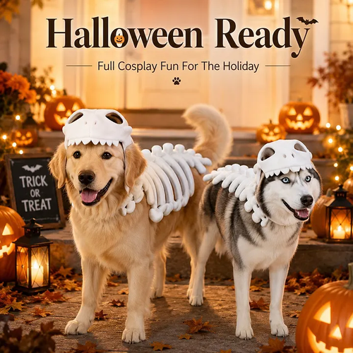LAST DAY 50% OFF🐾Dinosaur Skeleton Costume for Dogs & Cats | Soft Plush Halloween Pet Costume