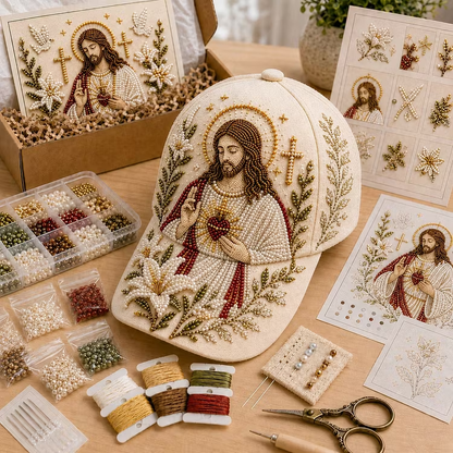 LAST DAY 50% OFF✝️🧢 Premium Christian Faith Beaded Hat DIY Kit | Luxury Flocked Canvas with Scratch-Resistant Non-Fading Pearl Beads DIY Handmade Devotional Cap Decor 🕊️