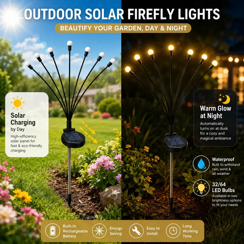 🔥Last Day Sale 50% OFF🔥Outdoor Solar Firefly Lights, Waterproof Garden Stake Lights, 32/64 LED Bulbs