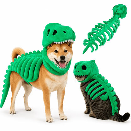 LAST DAY 50% OFF🐾Dinosaur Skeleton Costume for Dogs & Cats | Soft Plush Halloween Pet Costume