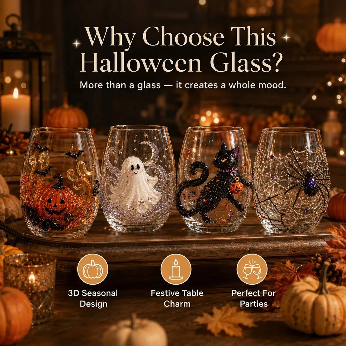 🔥LAST DAY 50% OFF-🎃 3D Halloween Glass Cups | Perfect for Parties & Cozy Fall Home Bars