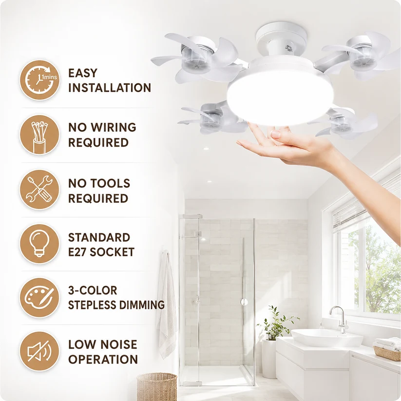 🔥Last Day 50% OFF🌀New E26/E27 Socket Ceiling Fan Light – 2‑in‑1 Silent LED Fan with Remote Control, Energy‑Saving Cooling & Lighting Combo for Home Bedroom