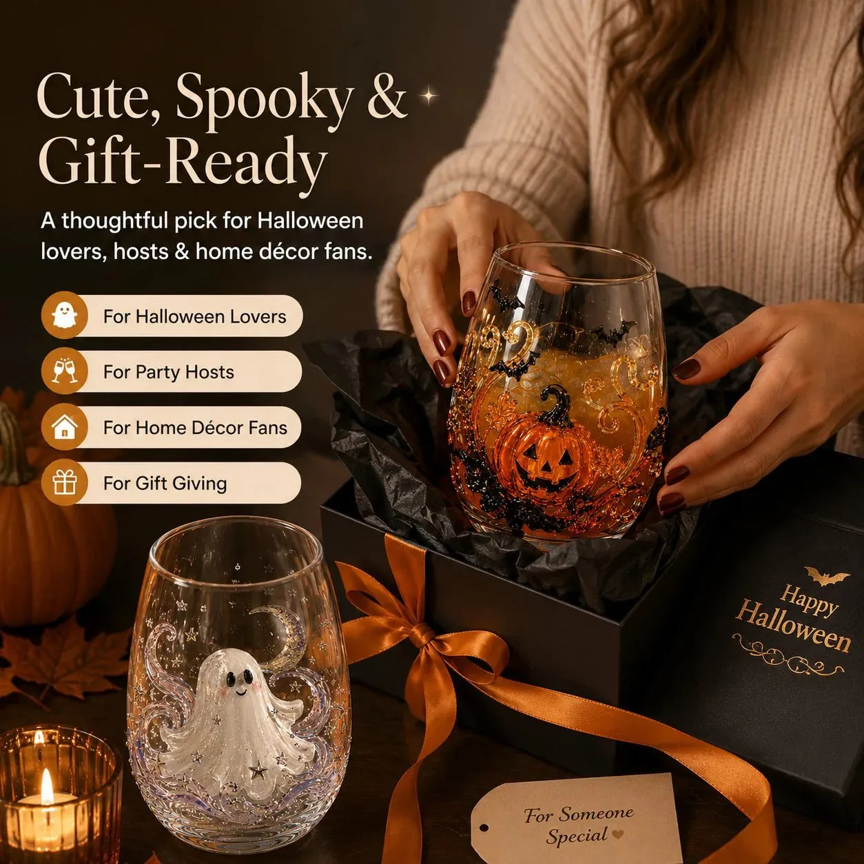 🔥LAST DAY 50% OFF-🎃 3D Halloween Glass Cups | Perfect for Parties & Cozy Fall Home Bars