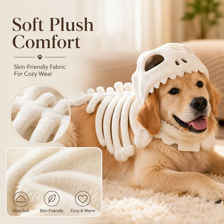 LAST DAY 50% OFF🐾Dinosaur Skeleton Costume for Dogs & Cats | Soft Plush Halloween Pet Costume