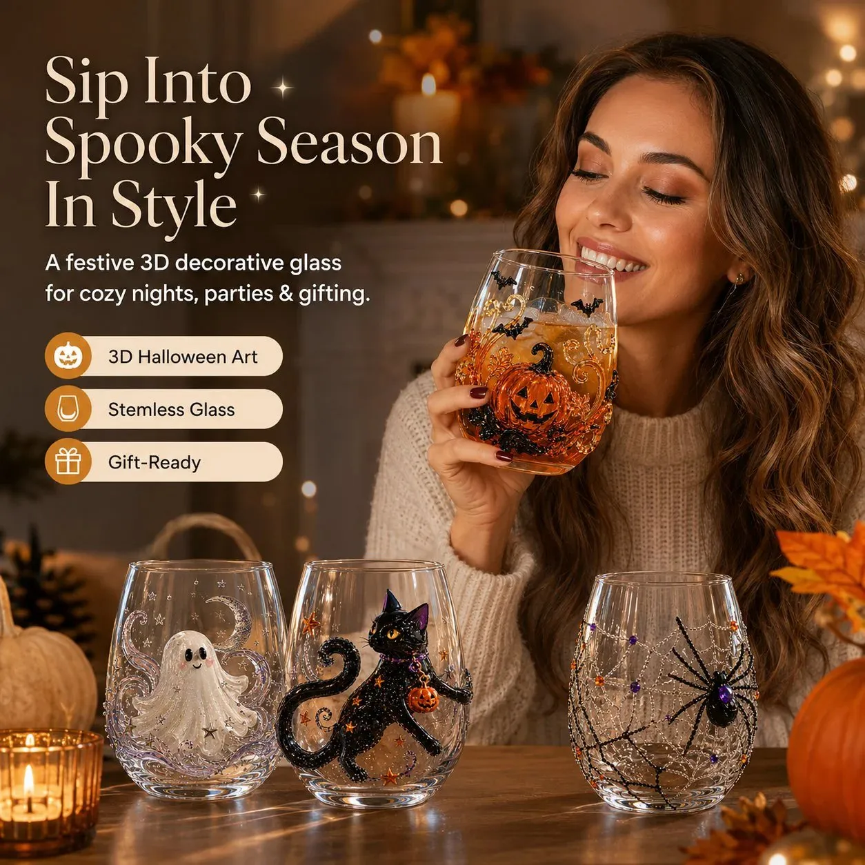 🔥LAST DAY 50% OFF-🎃 3D Halloween Glass Cups | Perfect for Parties & Cozy Fall Home Bars