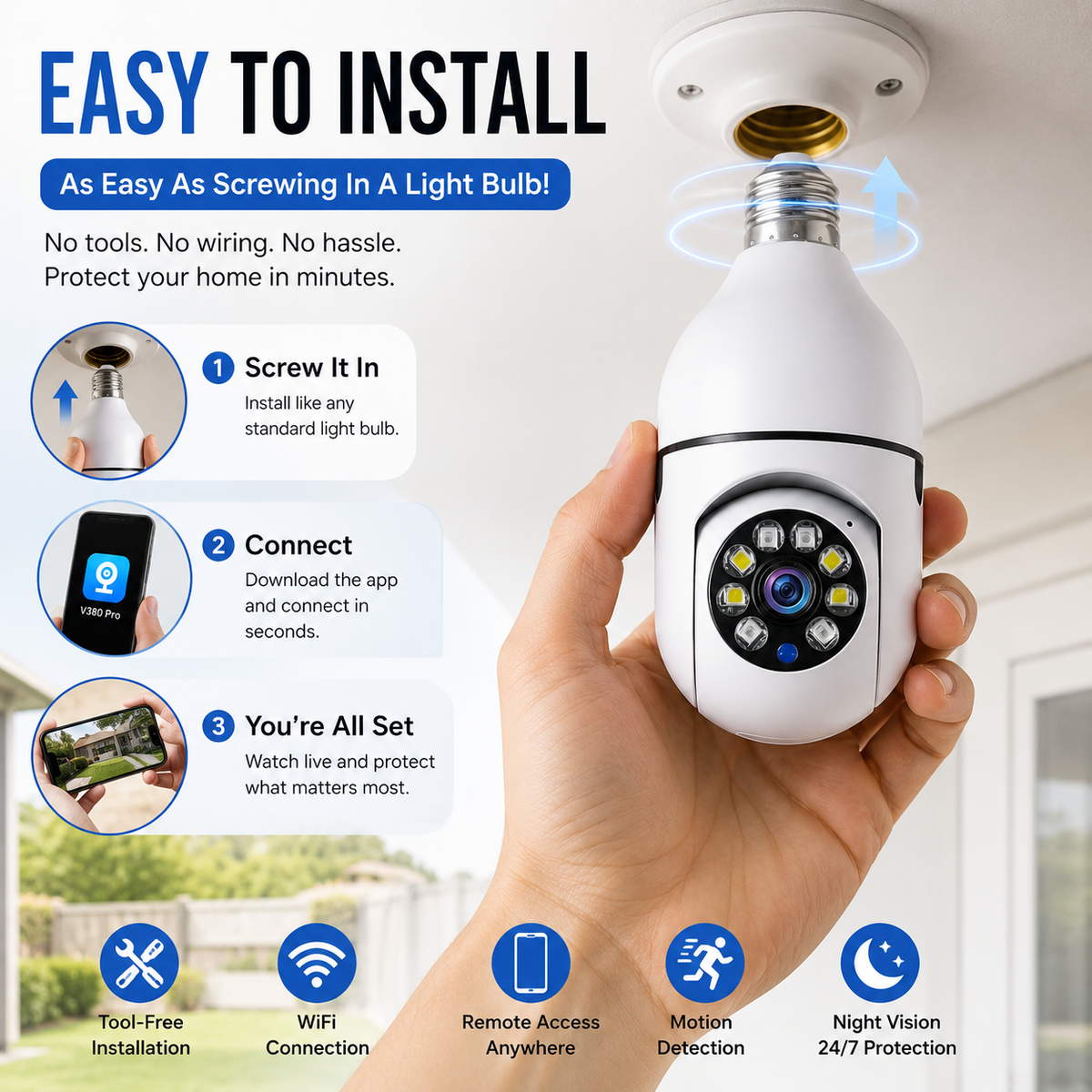 🔥Last Day Sale 50% OFF✅Light Bulb Security Camera — Screws Into Any Standard Light Bulb Socket