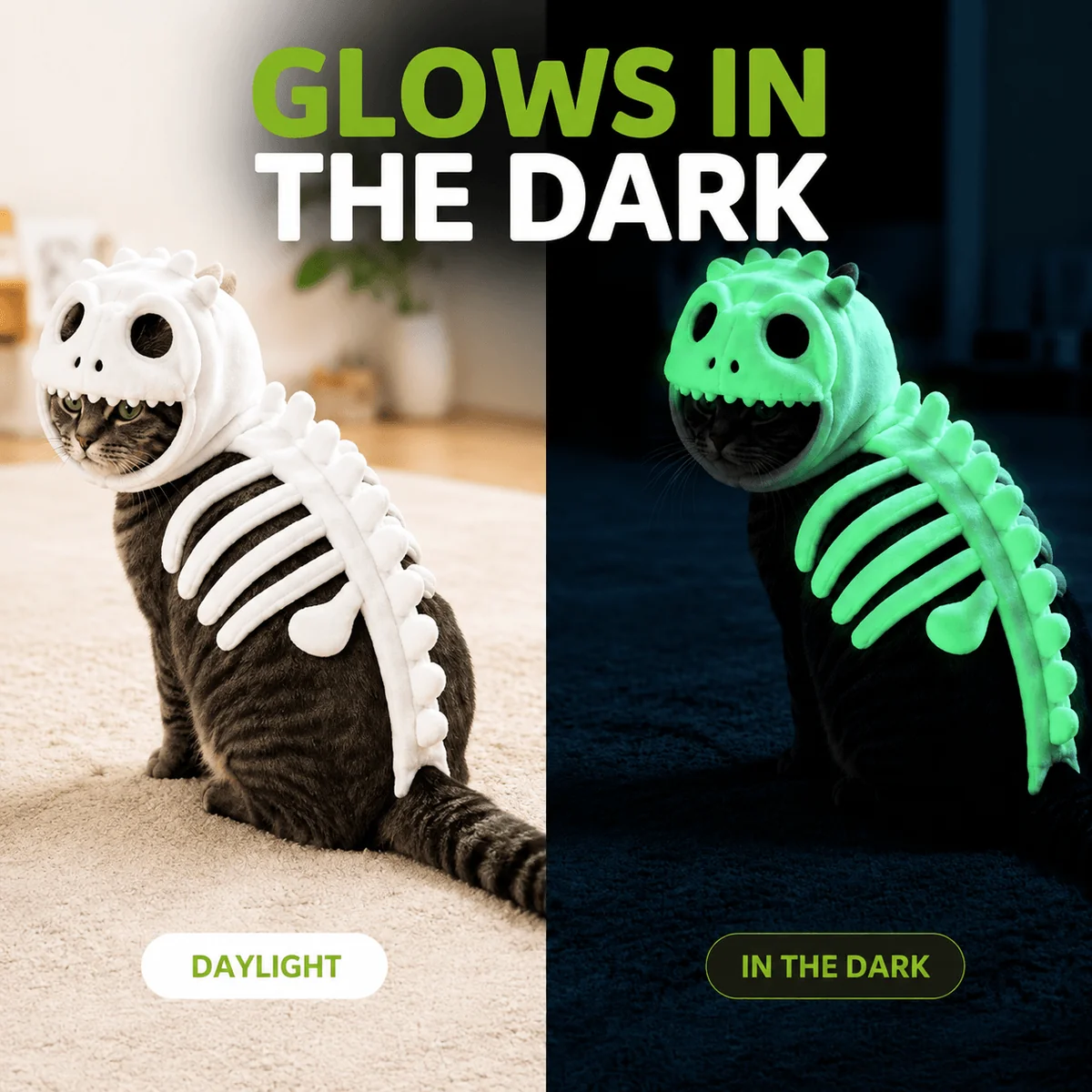 LAST DAY 50% OFF🐾Dinosaur Skeleton Costume for Dogs & Cats | Soft Plush Halloween Pet Costume