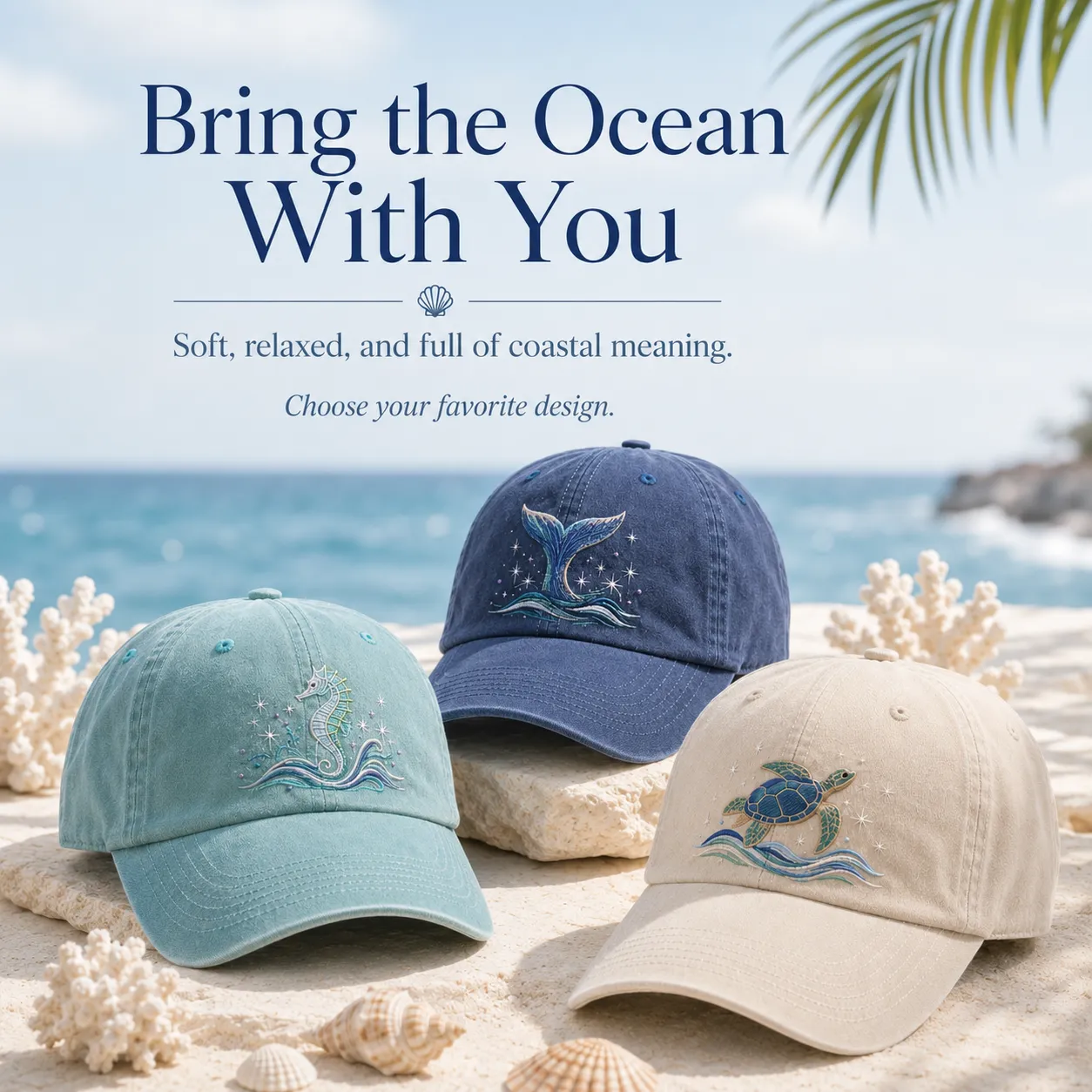 🔥 Last Day 50% OFF – 🌊Ocean Spirit Embroidered Washed Baseball Cap