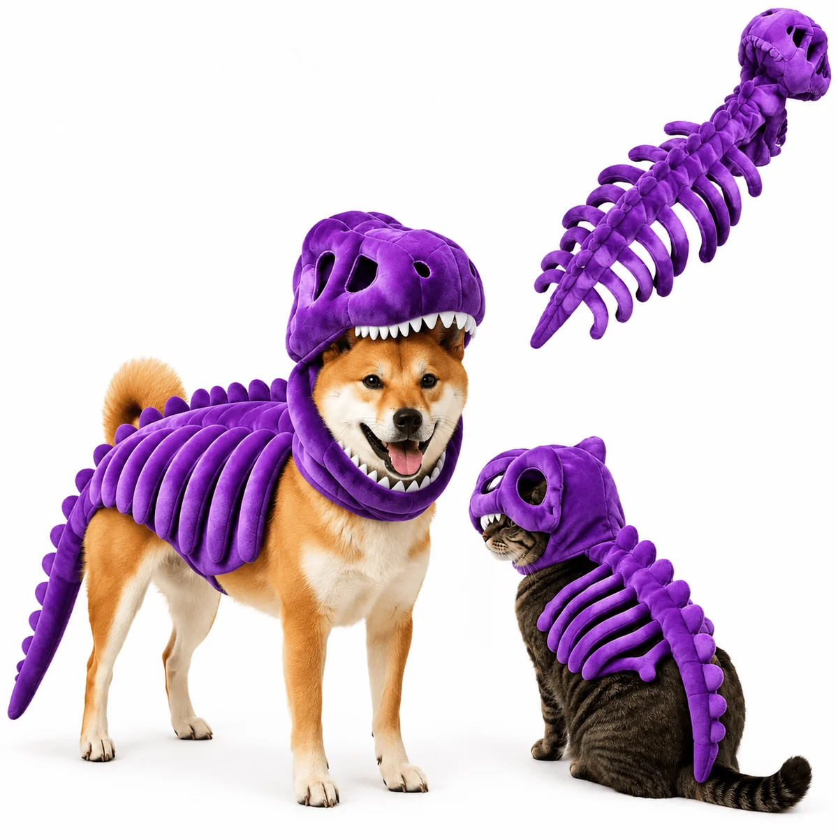 LAST DAY 50% OFF🐾Dinosaur Skeleton Costume for Dogs & Cats | Soft Plush Halloween Pet Costume