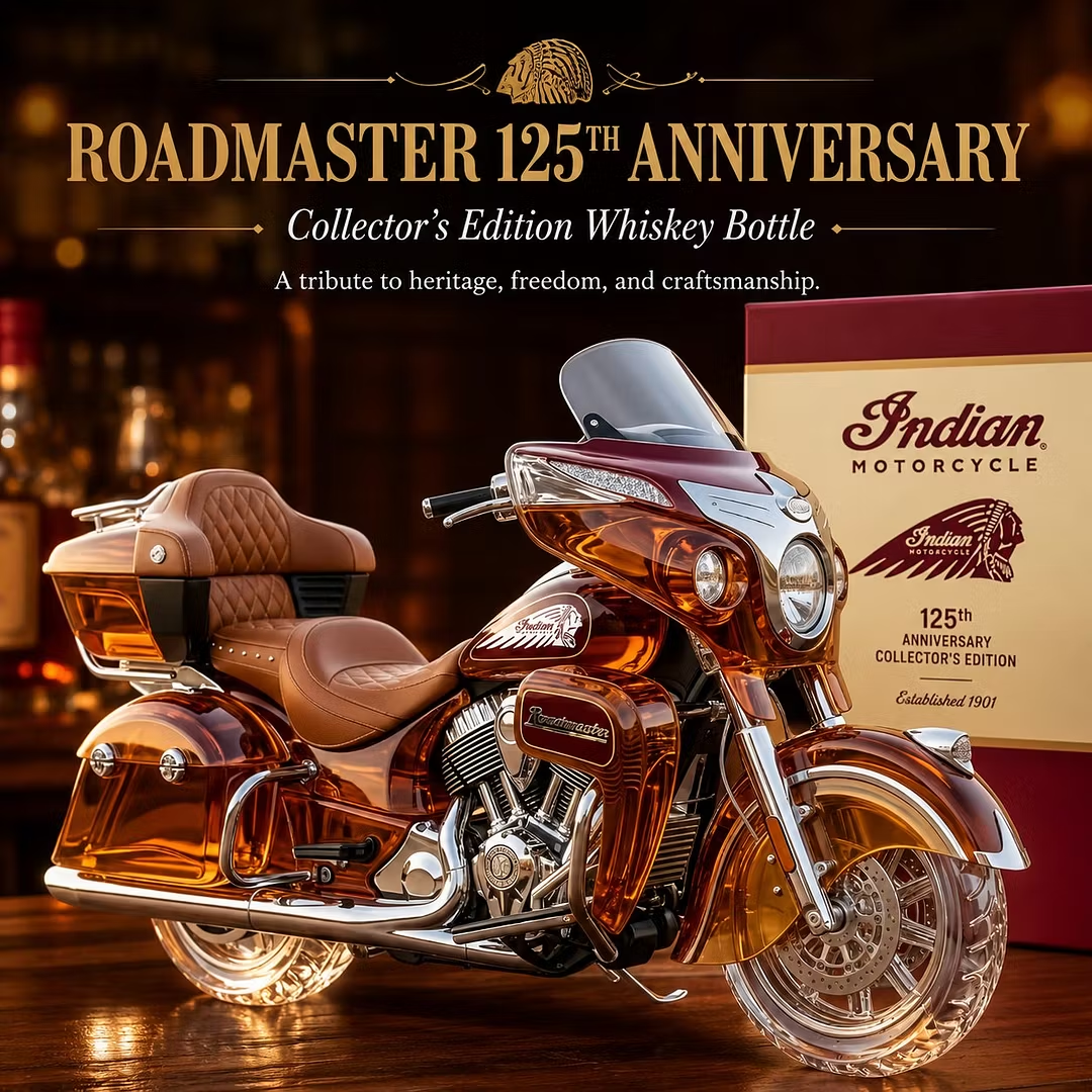 🔥Last Day 50% OFF🥃Indian Motorcycle Roadmaster 125th Anniversary Collectors Edition Whiskey Bottle