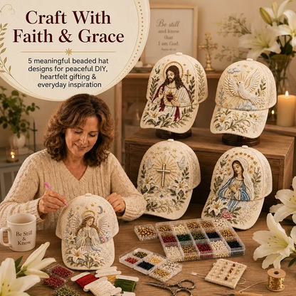 LAST DAY 50% OFF✝️🧢 Premium Christian Faith Beaded Hat DIY Kit | Luxury Flocked Canvas with Scratch-Resistant Non-Fading Pearl Beads DIY Handmade Devotional Cap Decor 🕊️