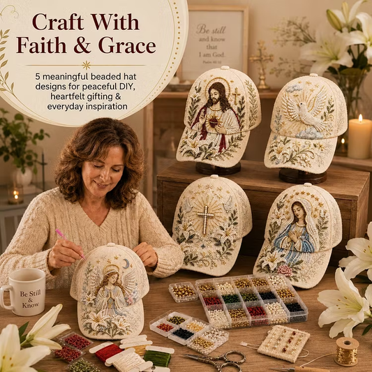 LAST DAY 50% OFF✝️🧢 Premium Christian Faith Beaded Hat DIY Kit | Luxury Flocked Canvas with Scratch-Resistant Non-Fading Pearl Beads DIY Handmade Devotional Cap Decor 🕊️