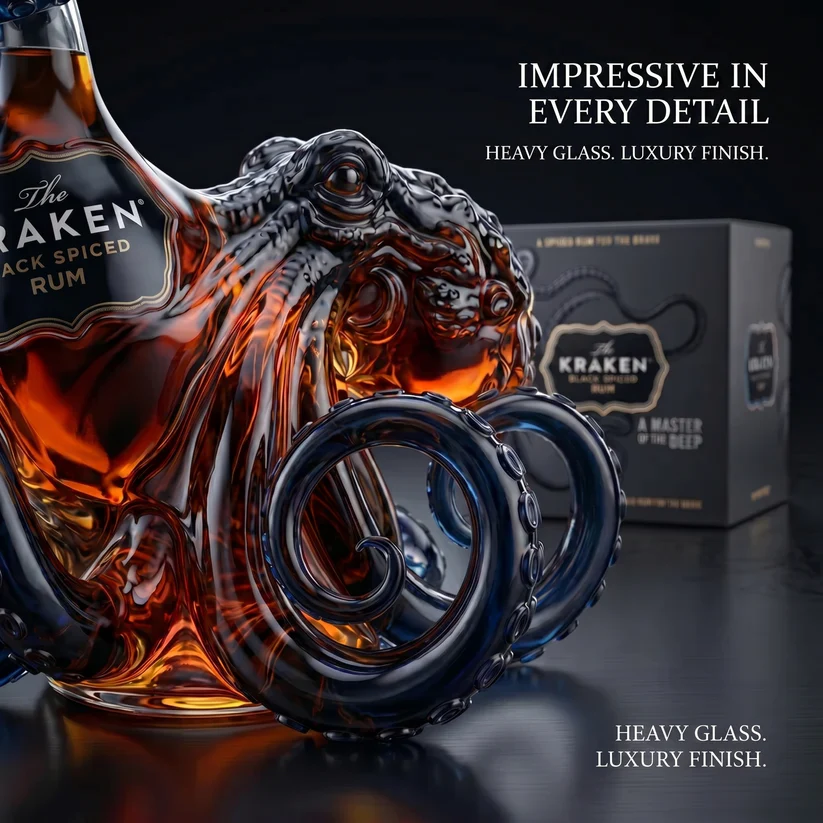 🔥Last Day Sale 50% OFF🥃The Kraken Black Spiced Rum Octopus Whiskey Bottle