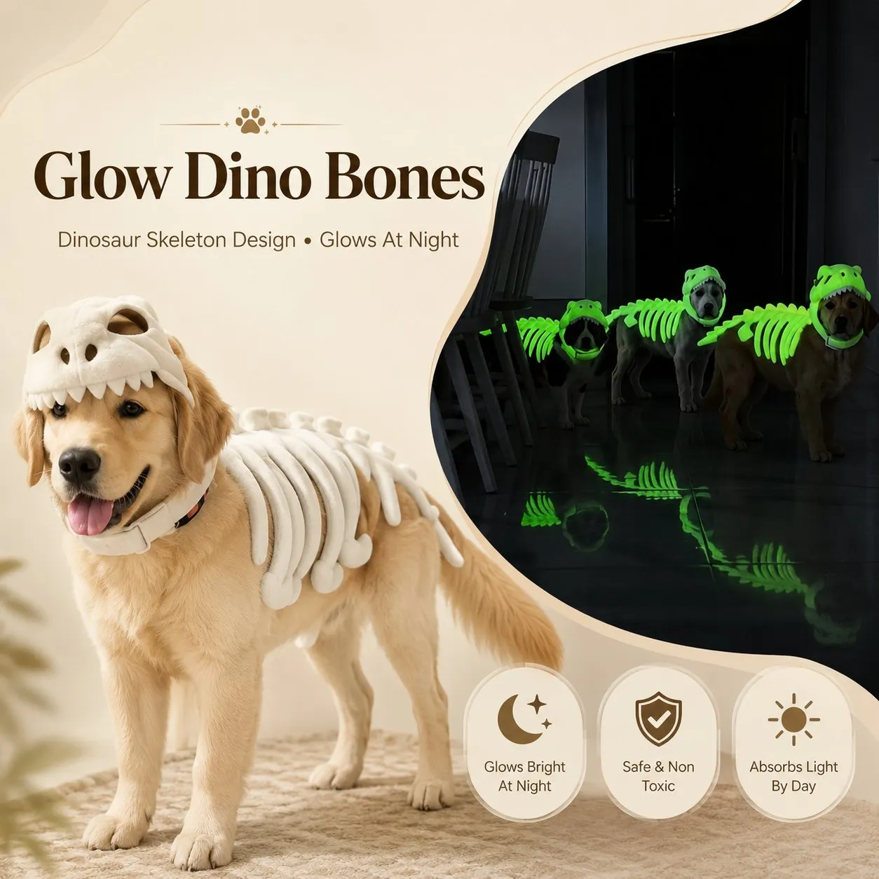 LAST DAY 50% OFF🐾Dinosaur Skeleton Costume for Dogs & Cats | Soft Plush Halloween Pet Costume
