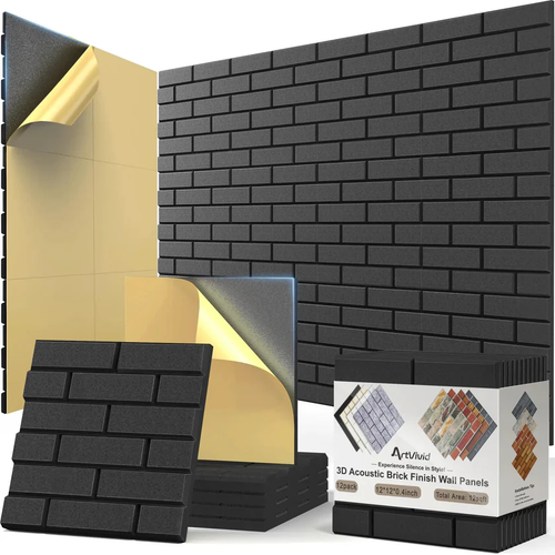 🔥Last Day Sale 50%🔥12 Pack Acoustic Panels Self Adhesive 3D Brick Pattern Sound Proof Wall Panels For Recording Studios Offices And Home