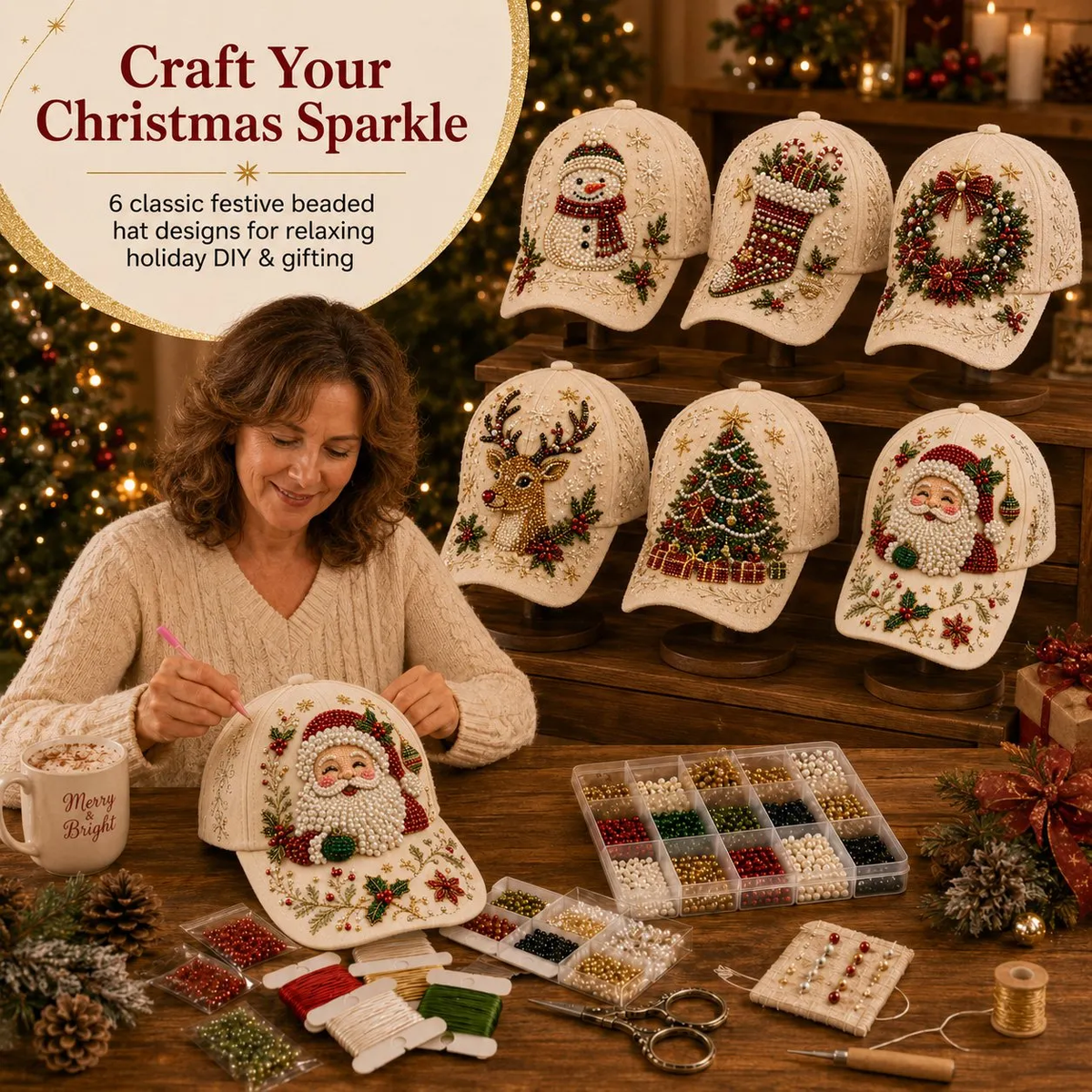LAST DAY 50% OFF🎅🎁 Premium Christmas Beaded Hat DIY Kit