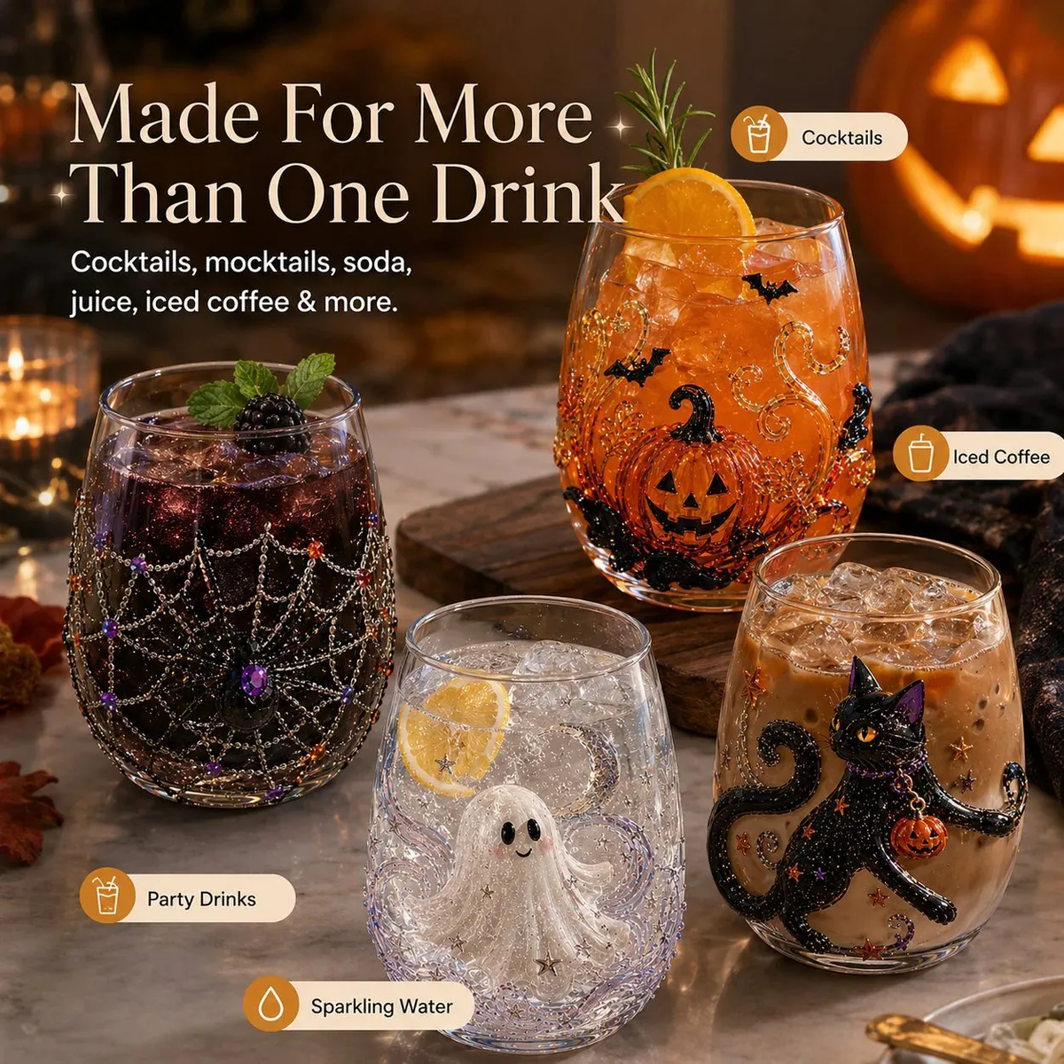 🔥LAST DAY 50% OFF-🎃 3D Halloween Glass Cups | Perfect for Parties & Cozy Fall Home Bars