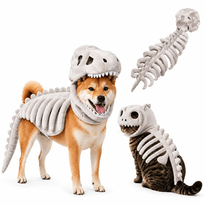 LAST DAY 50% OFF🐾Dinosaur Skeleton Costume for Dogs & Cats | Soft Plush Halloween Pet Costume