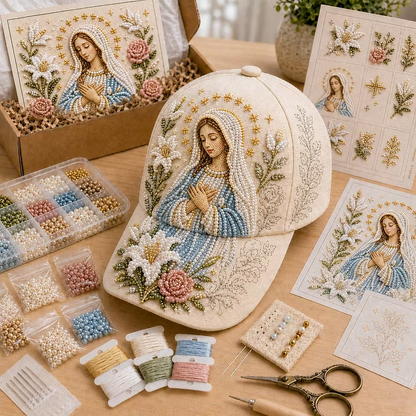 LAST DAY 50% OFF✝️🧢 Premium Christian Faith Beaded Hat DIY Kit | Luxury Flocked Canvas with Scratch-Resistant Non-Fading Pearl Beads DIY Handmade Devotional Cap Decor 🕊️