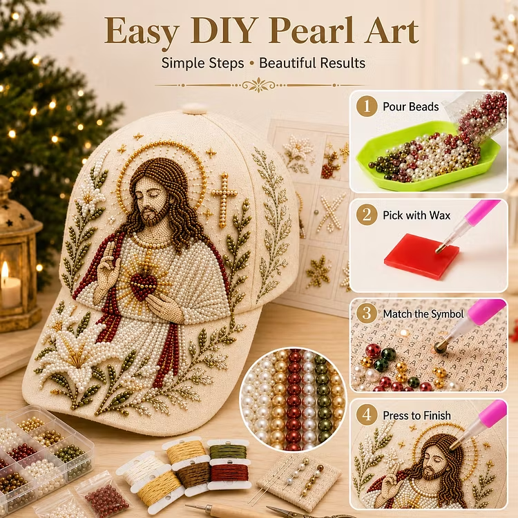 LAST DAY 50% OFF✝️🧢 Premium Christian Faith Beaded Hat DIY Kit | Luxury Flocked Canvas with Scratch-Resistant Non-Fading Pearl Beads DIY Handmade Devotional Cap Decor 🕊️