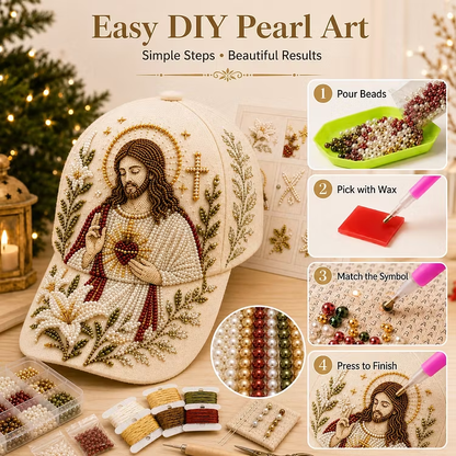 LAST DAY 50% OFF✝️🧢 Premium Christian Faith Beaded Hat DIY Kit | Luxury Flocked Canvas with Scratch-Resistant Non-Fading Pearl Beads DIY Handmade Devotional Cap Decor 🕊️