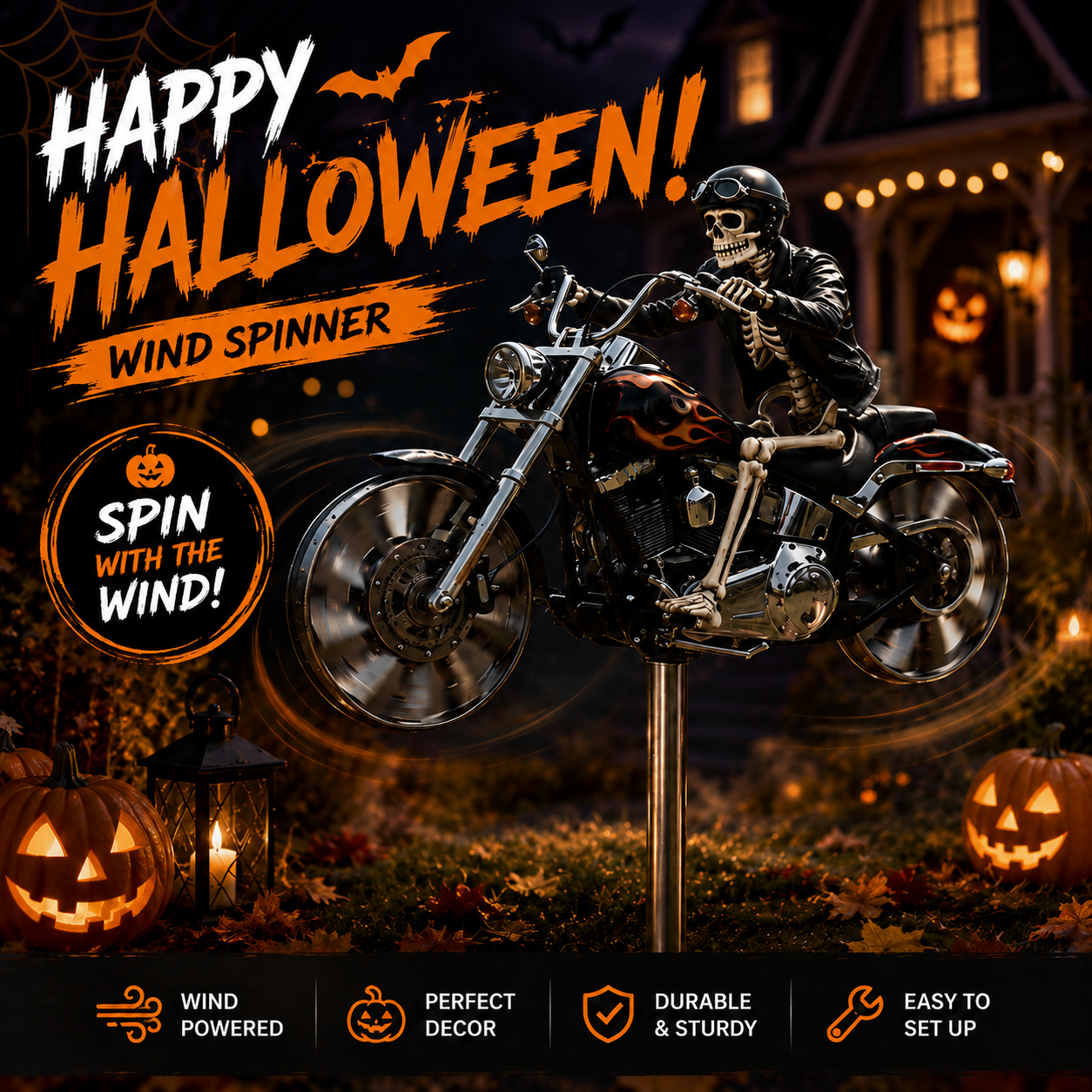 🔥Last Day Sale 50%💀Skeleton Biker Motorcycle Wind Spinner 🦾🏍️