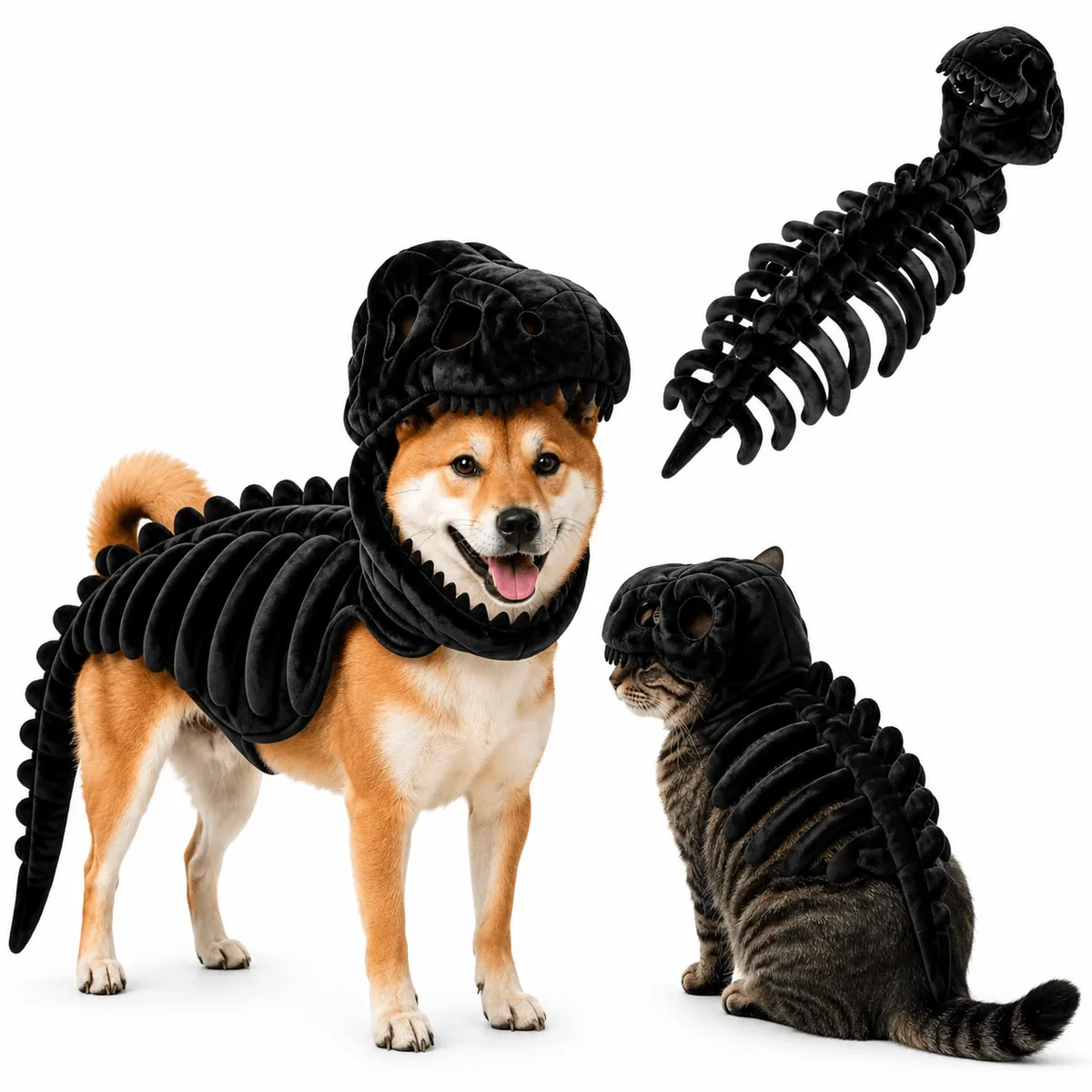 LAST DAY 50% OFF🐾Dinosaur Skeleton Costume for Dogs & Cats | Soft Plush Halloween Pet Costume