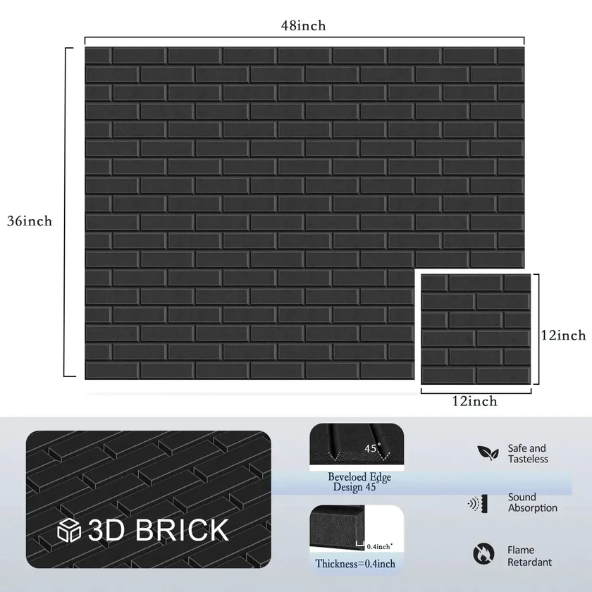 🔥Last Day Sale 50%🔥12 Pack Acoustic Panels Self Adhesive 3D Brick Pattern Sound Proof Wall Panels For Recording Studios Offices And Home
