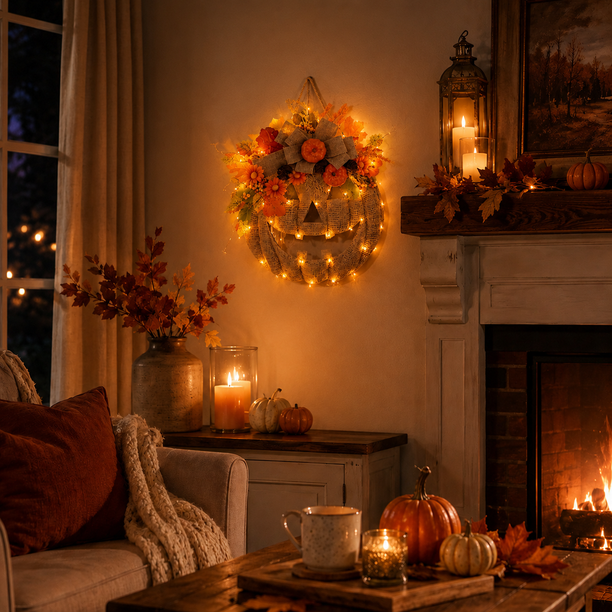 🔥Last Day Sale 50%🎃Lighted Burlap Pumpkin Wreath with Remote Control 🎃✨ Cozy Fall Door Decor with 8 Light Modes & Warm LED Glow