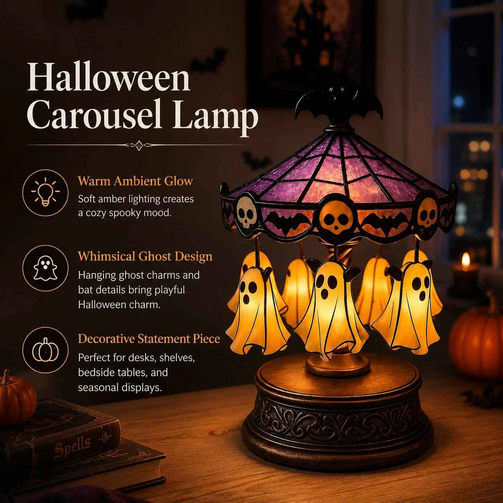 🔥Last Day 50% OFF👻 Ghost Carousel Night Light – Add Magical Halloween Glow to Your Room 🎃