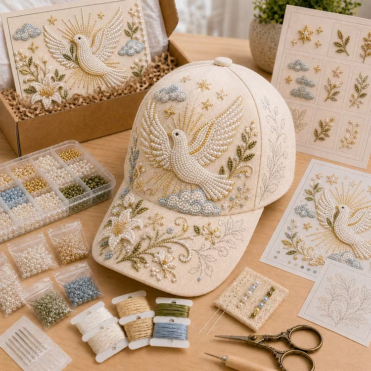 LAST DAY 50% OFF✝️🧢 Premium Christian Faith Beaded Hat DIY Kit | Luxury Flocked Canvas with Scratch-Resistant Non-Fading Pearl Beads DIY Handmade Devotional Cap Decor 🕊️