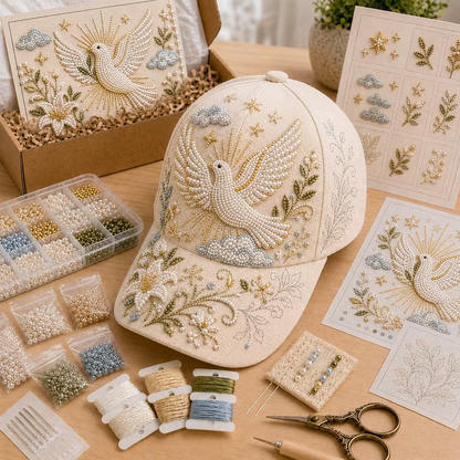 LAST DAY 50% OFF✝️🧢 Premium Christian Faith Beaded Hat DIY Kit | Luxury Flocked Canvas with Scratch-Resistant Non-Fading Pearl Beads DIY Handmade Devotional Cap Decor 🕊️
