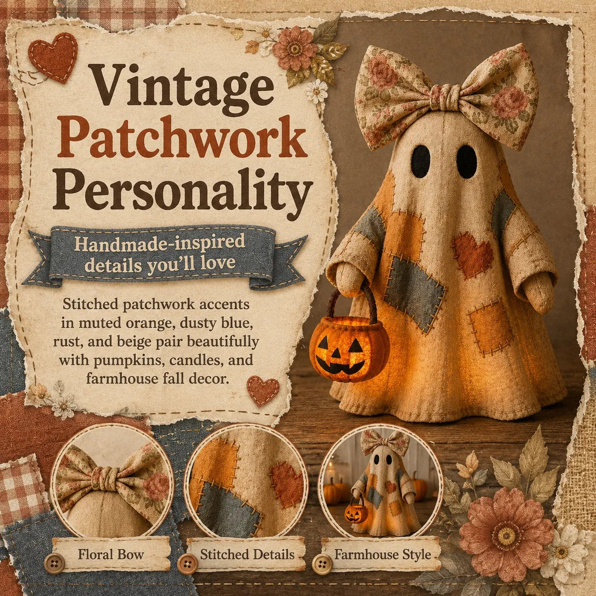 🔥Last Day 50% OFF 👻🎁[Halloween Gifts] Lighted Vintage Patchwork Ghost