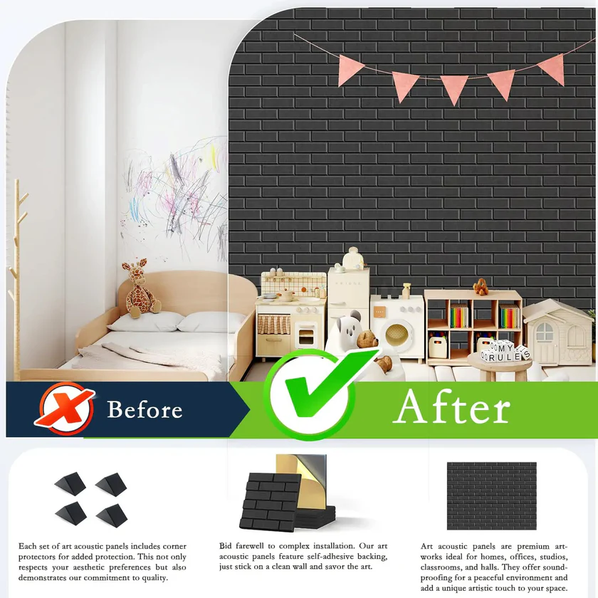 🔥Last Day Sale 50%🔥12 Pack Acoustic Panels Self Adhesive 3D Brick Pattern Sound Proof Wall Panels For Recording Studios Offices And Home