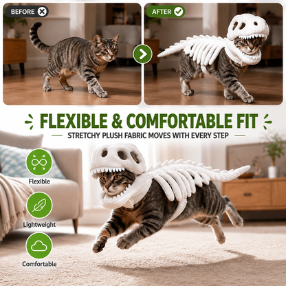 LAST DAY 50% OFF🐾Dinosaur Skeleton Costume for Dogs & Cats | Soft Plush Halloween Pet Costume