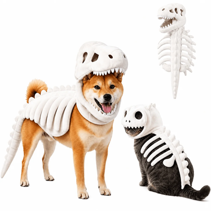 LAST DAY 50% OFF🐾Dinosaur Skeleton Costume for Dogs & Cats | Soft Plush Halloween Pet Costume