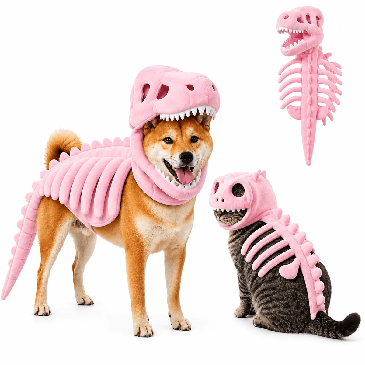 LAST DAY 50% OFF🐾Dinosaur Skeleton Costume for Dogs & Cats | Soft Plush Halloween Pet Costume
