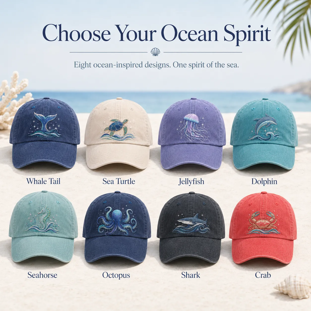 🔥 Last Day 50% OFF – 🌊Ocean Spirit Embroidered Washed Baseball Cap