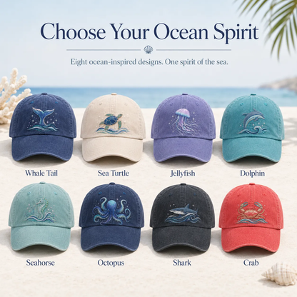 🔥 Last Day 50% OFF – 🌊Ocean Spirit Embroidered Washed Baseball Cap
