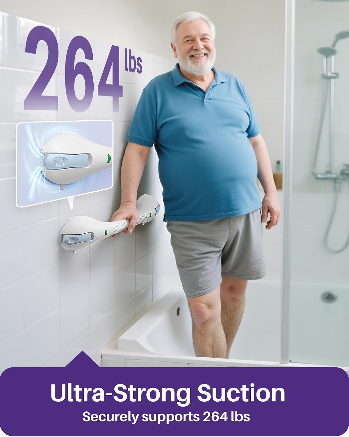 🔥Last Day 50% OFF🔥Miraclable Shower Handles for Elderly, Grab Bars for Bathroom, Anti-Slip Safety Bar with Strong Suction